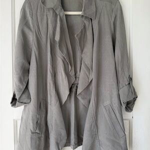 Women's Olive Green Ruffle-Front Jacket
